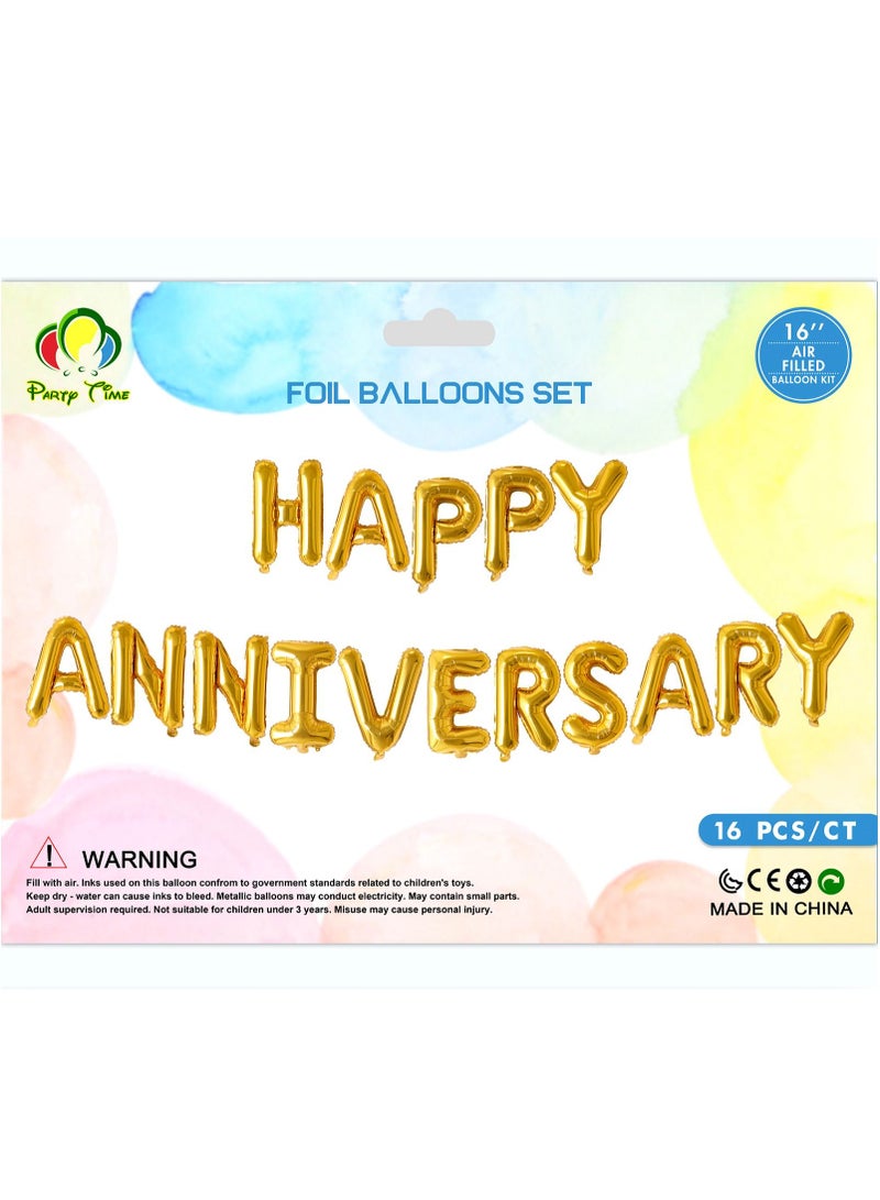 Party Time 16" Gold Happy Anniversary Foil Balloon Set