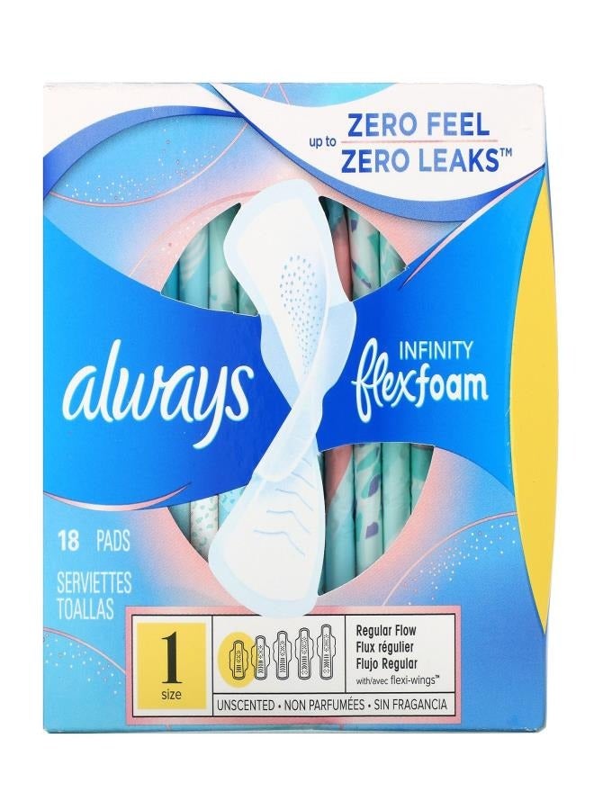 Always Always  Infinity Flex Foam with Wings  Size 1  Regular Flow  Unscented  18 Pads  - Image 1