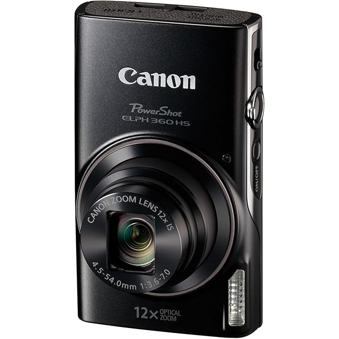 كانون كاميرا PowerShot ELPH 360 الرقمية مع تقريب بصري 12x وتثبيت الصورة - تدعم Wi-Fi و NFC (أسود) | مستشعر CMOS بدقة 20.2 ميجابكسل بحجم 1/2.3 بوصة، معالج Digic 4 Plus، تقريب بصري 12x مع تثبيت الصورة، دقة Full HD 1080p - Image 1