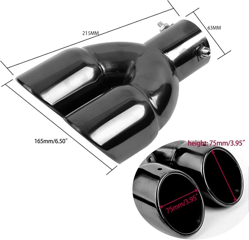 Krtopo 2.5" 63mm Exhaust tips Stainless Steel Car Exhaust Muffler Auto Throat Double End Silencer, Outlet 3" (Straight Black) - Image 2
