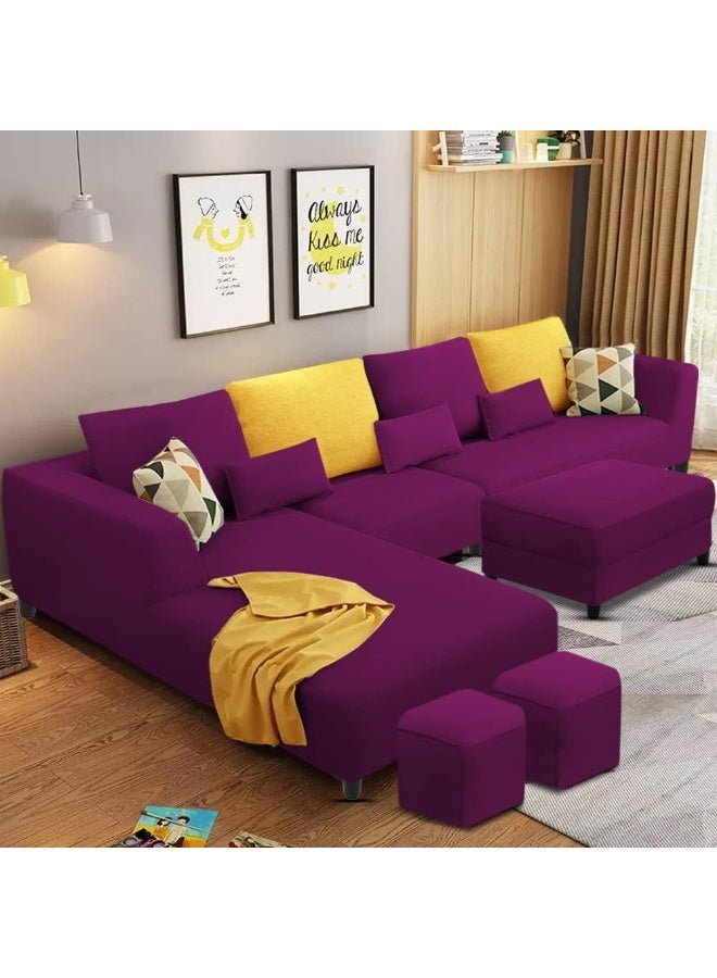 Poppins Home Poppins HOME 8 Seater Fabric RHS L Shape Sofa Set with 1 Centre Table & 2 Puffy (Right Hand, Purple)  - Image 1