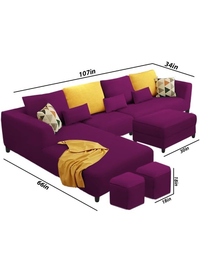 Poppins Home Poppins HOME 8 Seater Fabric RHS L Shape Sofa Set with 1 Centre Table & 2 Puffy (Right Hand, Purple)  - Image 2