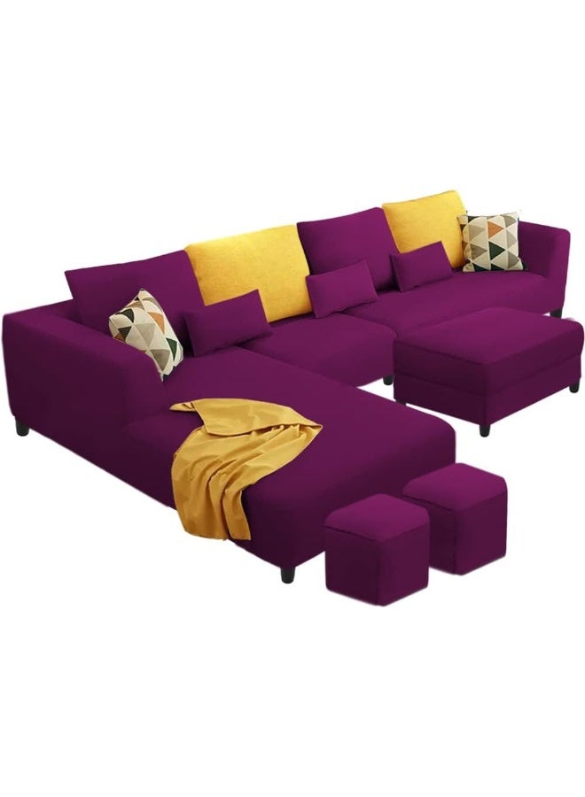 Poppins Home Poppins HOME 8 Seater Fabric RHS L Shape Sofa Set with 1 Centre Table & 2 Puffy (Right Hand, Purple)  - Image 3