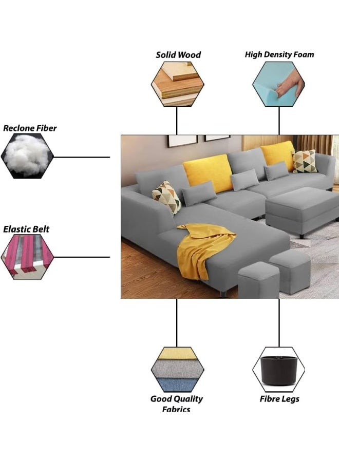 Poppins Home Poppins HOME 8 Seater Fabric RHS L Shape Sofa Set with 1 Centre Table & 2 Puffy (Right Hand, Purple)  - Image 4