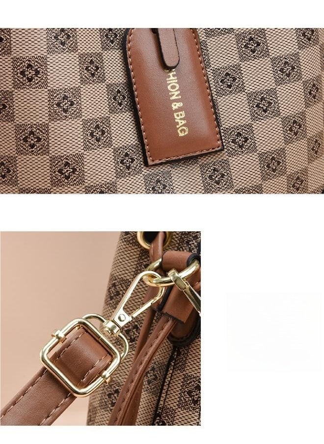 WAOKN - Women's Simple Large-capacity Shoulder Bag with 2 Types of Shoulder Straps, Ladies Plaid Retro Handbag Tote Bags Clutch Bag, Multi-pocket PU Leather Crossbody Bag Sling Bag Side Bag Carry Bag - Image 1