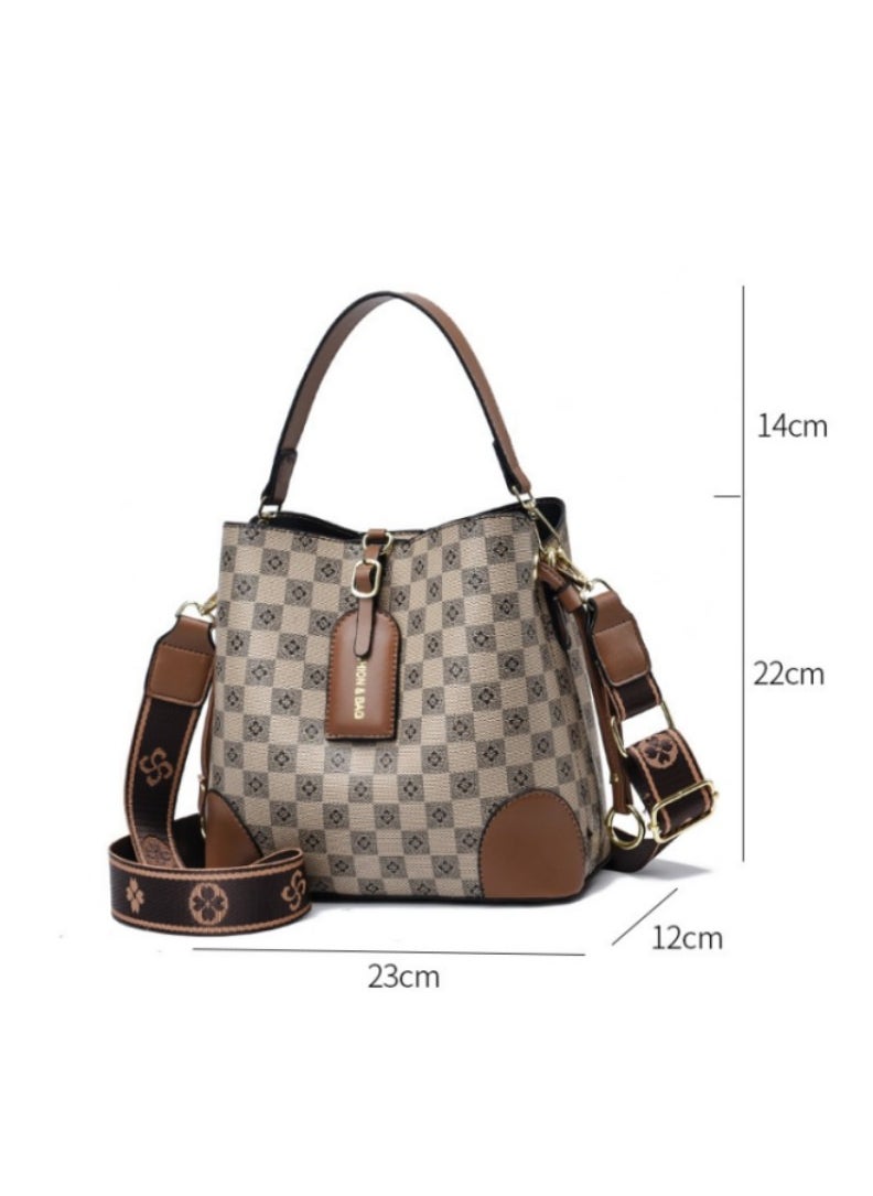 WAOKN - Women's Simple Large-capacity Shoulder Bag with 2 Types of Shoulder Straps, Ladies Plaid Retro Handbag Tote Bags Clutch Bag, Multi-pocket PU Leather Crossbody Bag Sling Bag Side Bag Carry Bag - Image 1