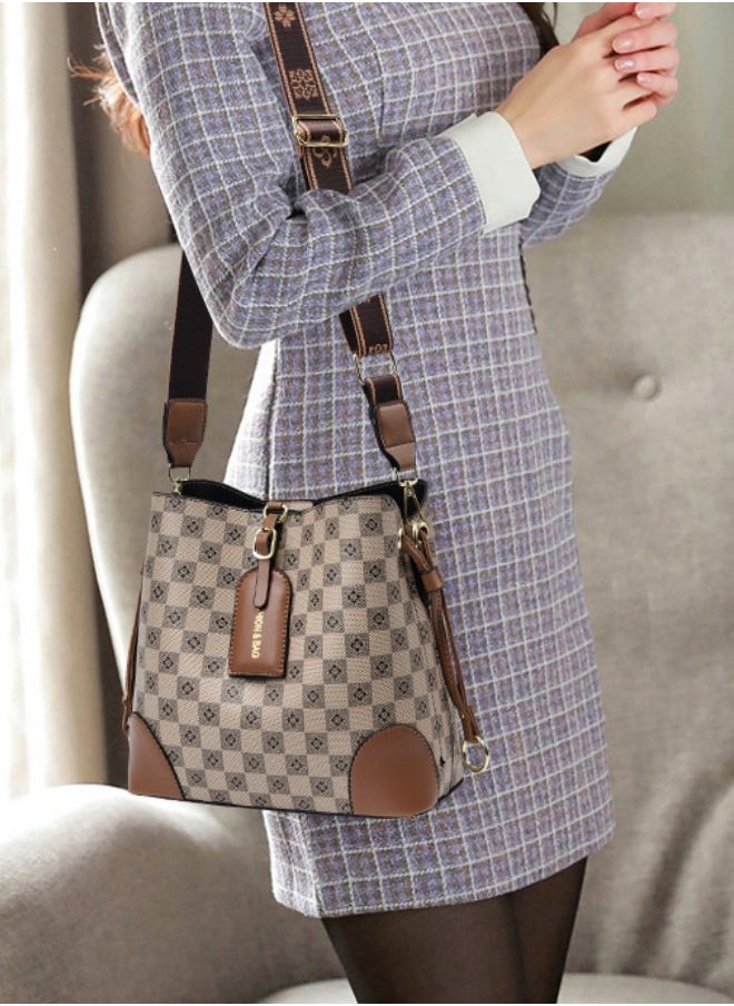 WAOKN - Women's Simple Large-capacity Shoulder Bag with 2 Types of Shoulder Straps, Ladies Plaid Retro Handbag Tote Bags Clutch Bag, Multi-pocket PU Leather Crossbody Bag Sling Bag Side Bag Carry Bag - Image 1
