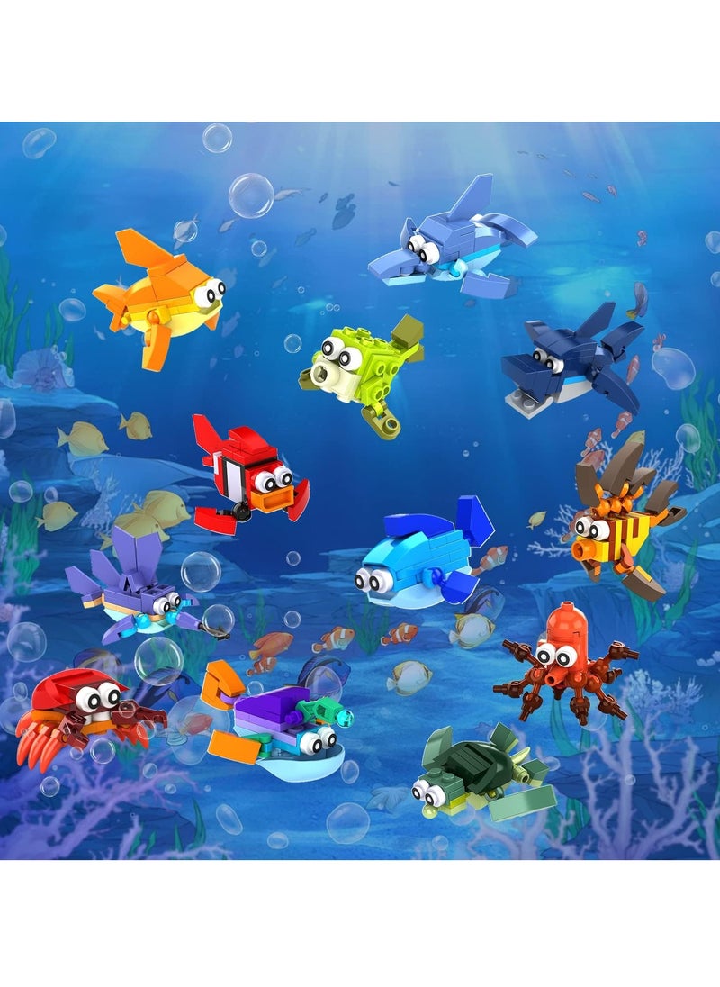 12Pcs Sea Creatures Building Block Set, 12 In 1 Pre Filled Brick Box, Mini Building Block Toy, Building Toy Set, STEM Building Blocks Toy, Classroom Prize Toy, Learning Toy to Develop Fine Motor Skill  - Image 2