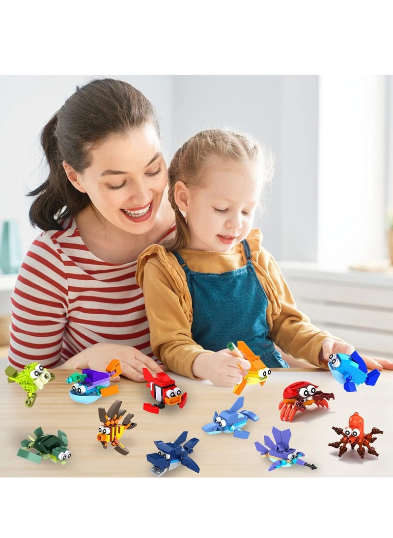 null - 12Pcs Sea Creatures Building Block Set, 12 In 1 Pre Filled Brick Box, Mini Building Block Toy, Building Toy Set, STEM Building Blocks Toy, Classroom Prize Toy, Learning Toy to Develop Fine Motor Skill - Image 1