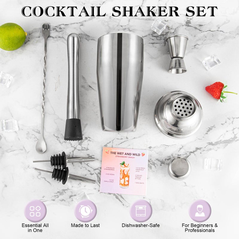Semderm Cocktail Shaker Set 6-Piece Bartender Kit Premium Shakers Bartending: Martini Shaker Measuring Jigger Mixing Spoon Muddler 2 Pourers Bar Tools Set With Built-In Bartender Strainer For Drink Shaker - Image 3