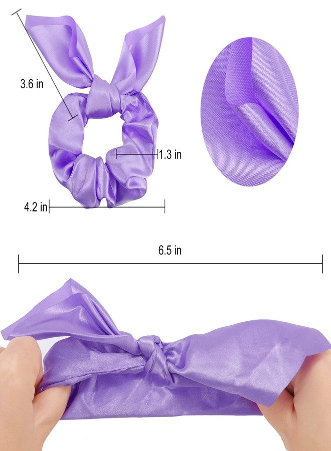 ACO-UINT 20 Pack Purple Scrunchies for Women - Satin Silk Hair Ties with Bow for Thick Hair, Cute Ponytail Holders and Ribbon Accessories - Image 2