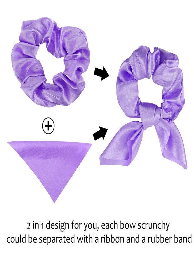 ACO-UINT 20 Pack Purple Scrunchies for Women - Satin Silk Hair Ties with Bow for Thick Hair, Cute Ponytail Holders and Ribbon Accessories - Image 3