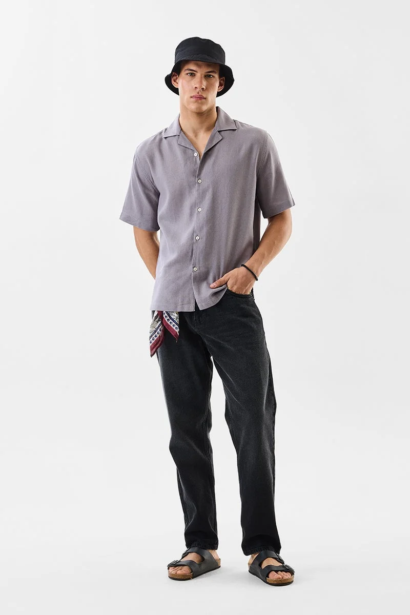 سنيتش Ash Grey Solid Half Sleeve Boxy Shirt