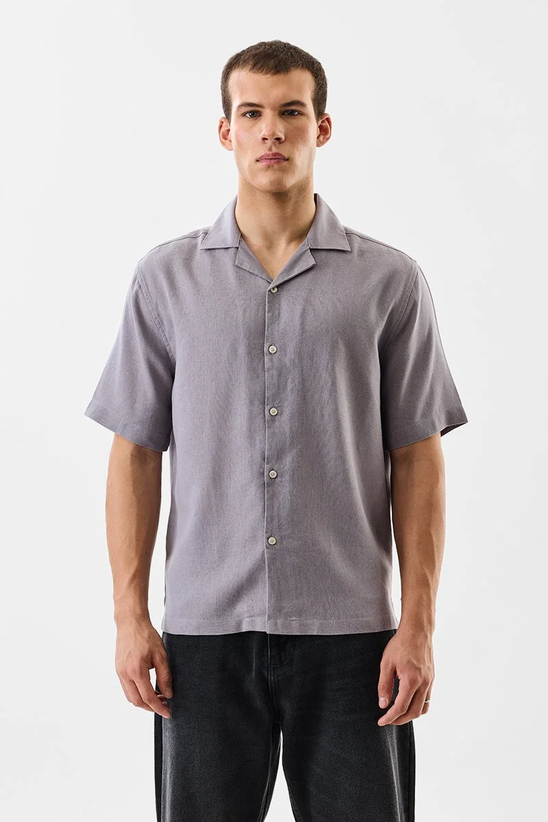 سنيتش Ash Grey Solid Half Sleeve Boxy Shirt