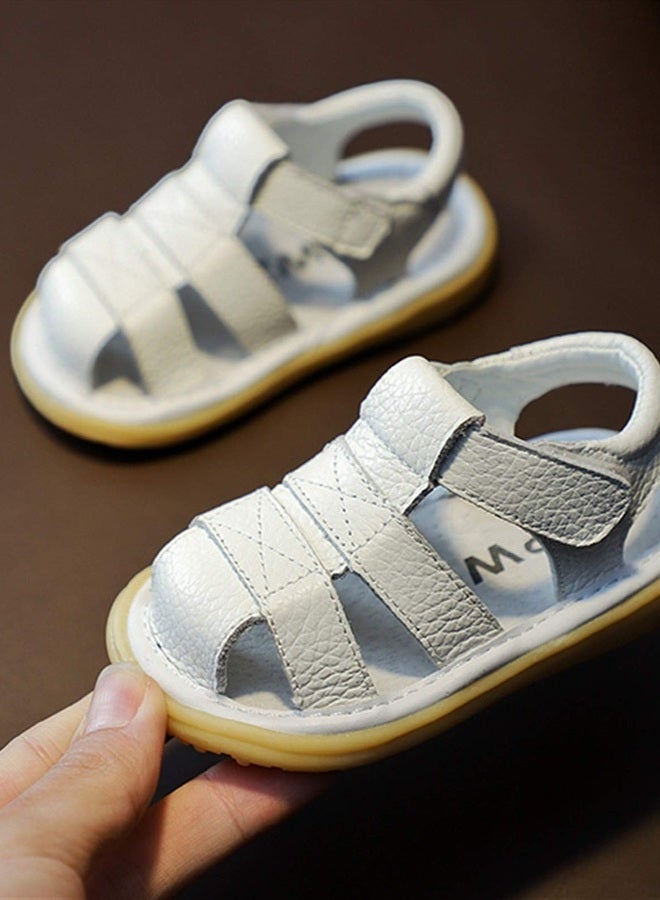DADAWEN Baby Boys Girls Summer Lightweight Soft Sole Closed-Toe Outdoor Leather Athletic Sandals White US Size 3 M Infant - Image 3