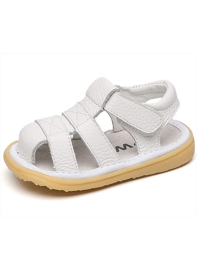 DADAWEN Baby Boys Girls Summer Lightweight Soft Sole Closed-Toe Outdoor Leather Athletic Sandals White US Size 3 M Infant - Image 1