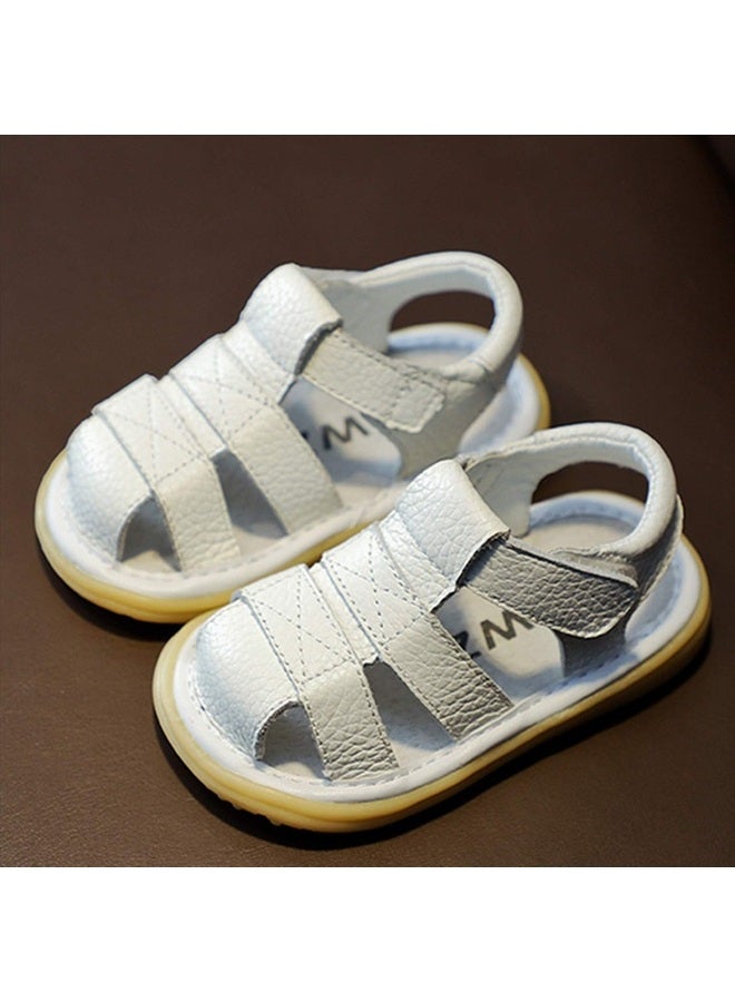 DADAWEN Baby Boys Girls Summer Lightweight Soft Sole Closed-Toe Outdoor Leather Athletic Sandals White US Size 3 M Infant - Image 4