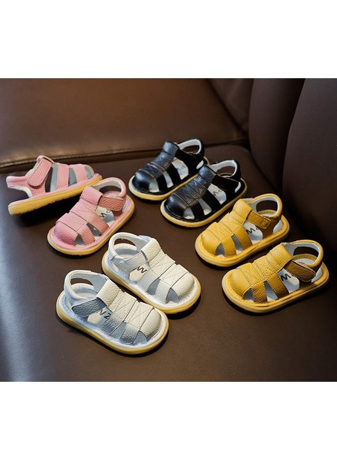 DADAWEN Baby Boys Girls Summer Lightweight Soft Sole Closed-Toe Outdoor Leather Athletic Sandals White US Size 3 M Infant - Image 2