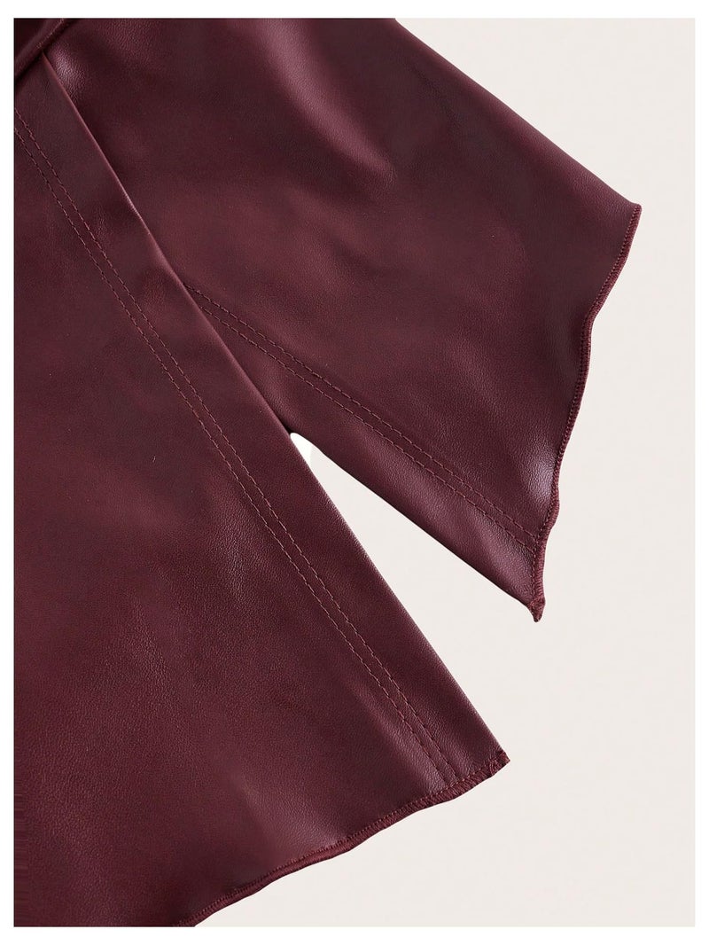 MakeMeChic Women's Leather Tops Strapless Concert Bandeau Crop Tube Tops Ruched Split Club Shirt Burgundy Medium - Image 4