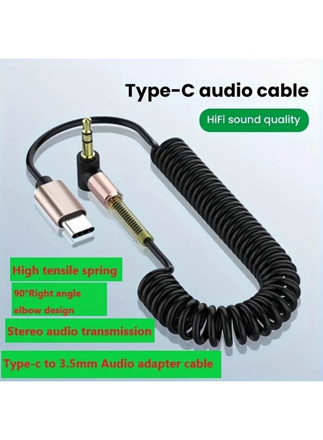 Type C To 3.5mm Digital Audio Adapter High Spring Cable Stretchable Length High Fidelity Stereo Portable Headphone Adapter For Smartphone And Speaker Assistance Sound Amplification Flexible Design Reinforced Connector High Quality Audio Converter Black - Image 1