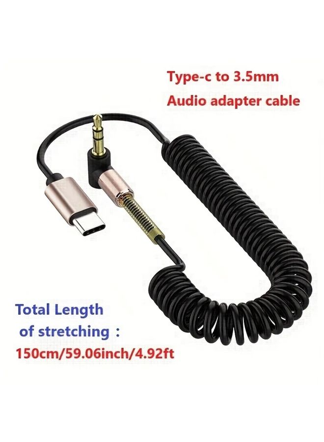 Type C To 3.5mm Digital Audio Adapter High Spring Cable Stretchable Length High Fidelity Stereo Portable Headphone Adapter For Smartphone And Speaker Assistance Sound Amplification Flexible Design Reinforced Connector High Quality Audio Converter Black - Image 2