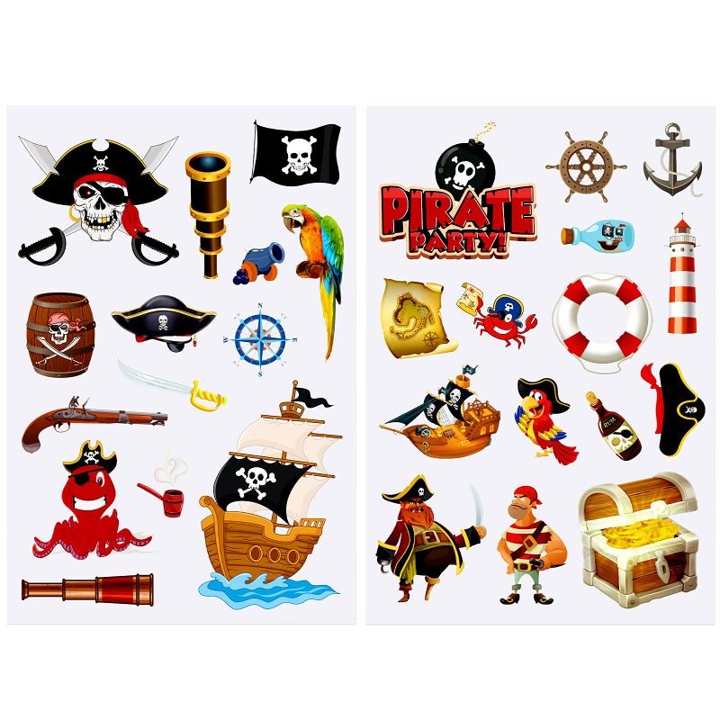 Chinco 10 Sheets Pirate Stickers Fun Stickers Adhesive Assorted Pirate Themed Decals for Birthday Party Favor for Arm Water Bottles Laptop Halloween - Image 1