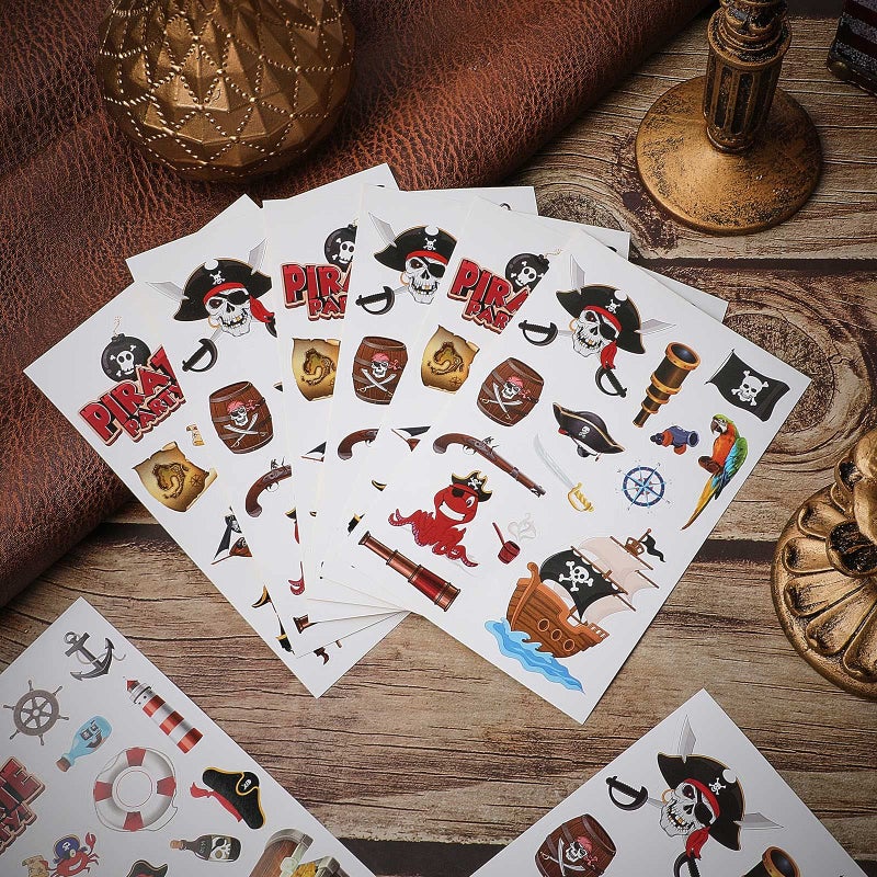 Chinco 10 Sheets Pirate Stickers Fun Stickers Adhesive Assorted Pirate Themed Decals for Birthday Party Favor for Arm Water Bottles Laptop Halloween - Image 4