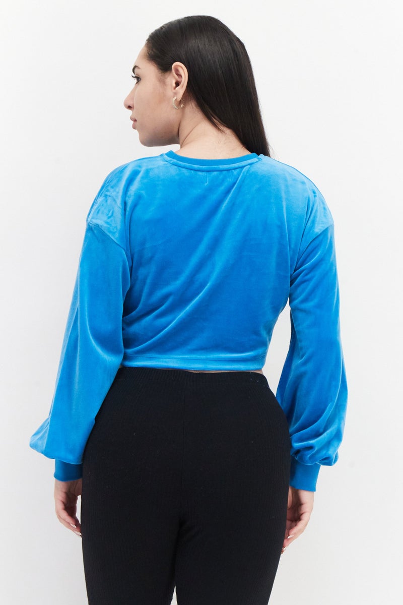 Juicy Couture سويت شيرت مزين بياقة دائرية للنساء، فلاش تركواز - Image 3