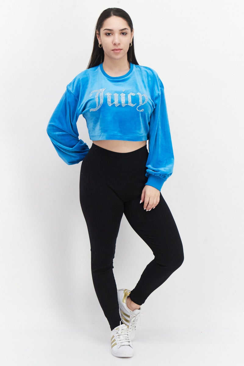 Juicy Couture سويت شيرت مزين بياقة دائرية للنساء، فلاش تركواز - Image 2
