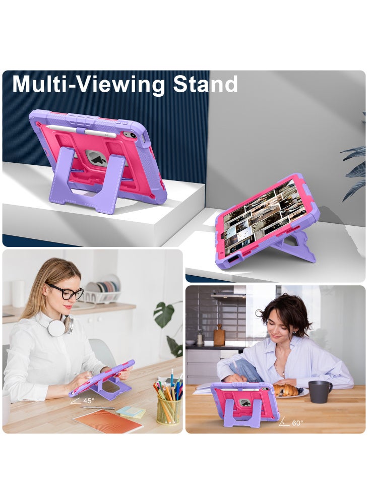 For iPad (2025)/iPad 10.9 (2022) Case with Kickstand Strap Anti Drop PC+Silicone Tablet Cover - Purple/Rose - Image 5