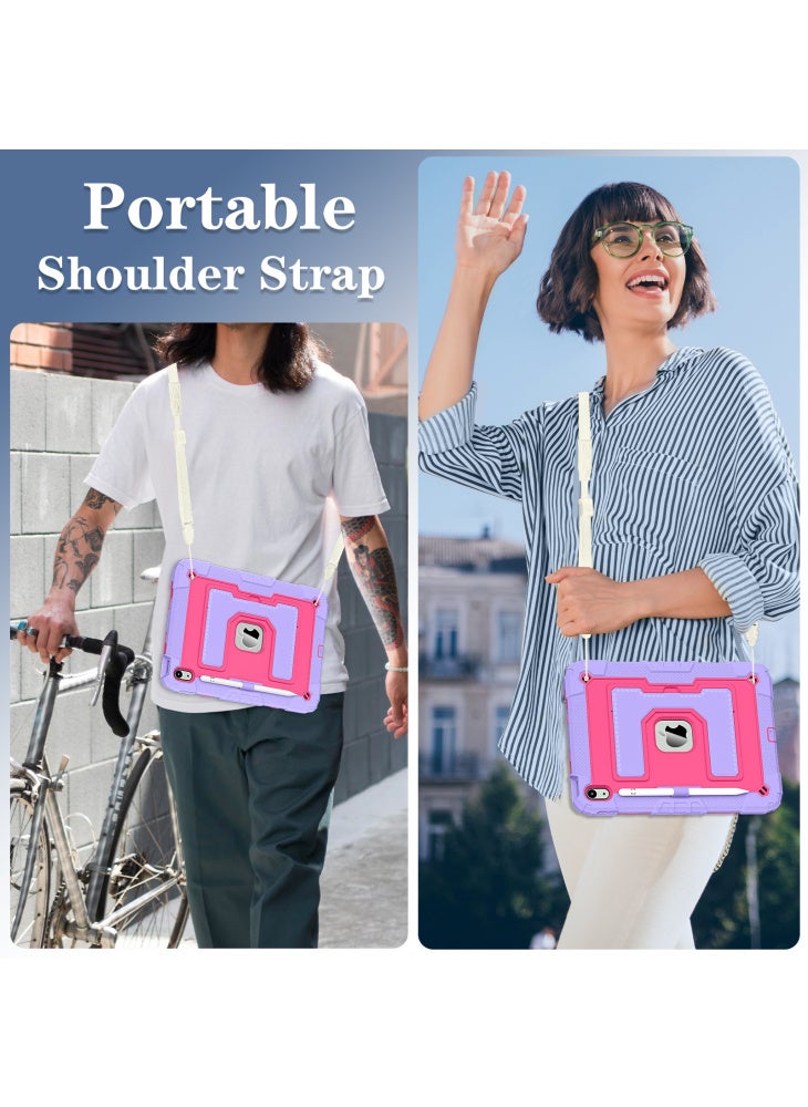 For iPad (2025)/iPad 10.9 (2022) Case with Kickstand Strap Anti Drop PC+Silicone Tablet Cover - Purple/Rose - Image 4
