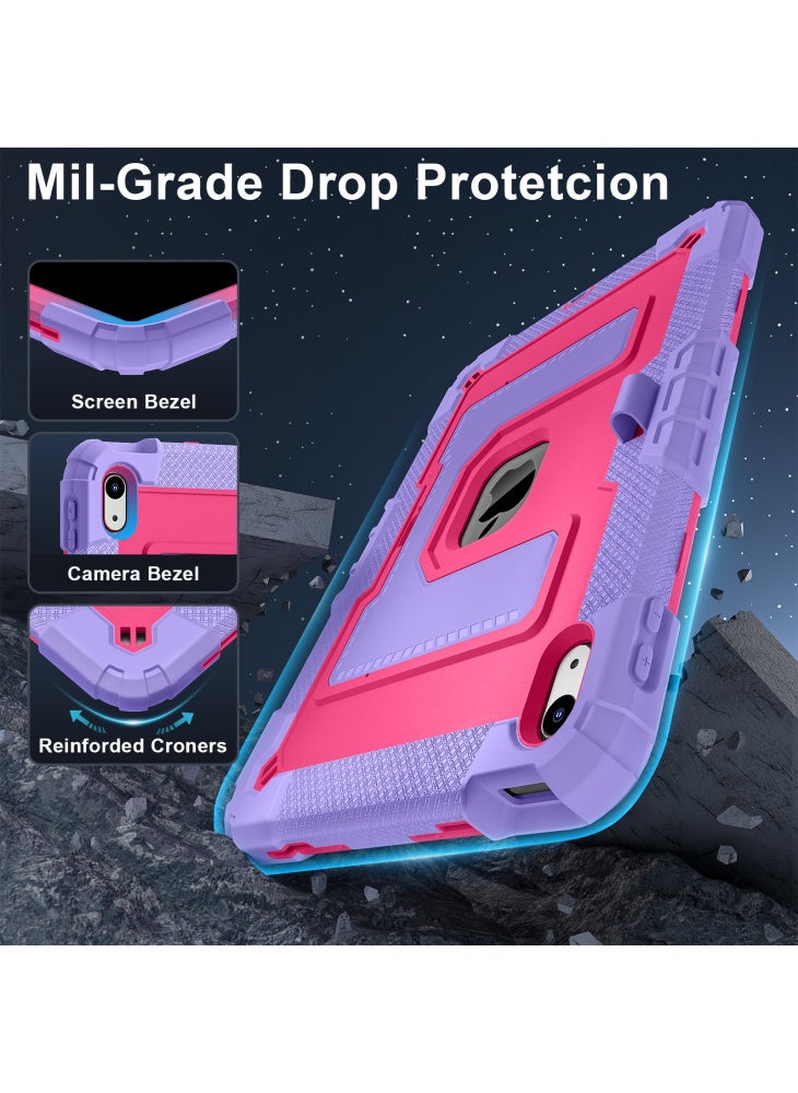 For iPad (2025)/iPad 10.9 (2022) Case with Kickstand Strap Anti Drop PC+Silicone Tablet Cover - Purple/Rose - Image 3