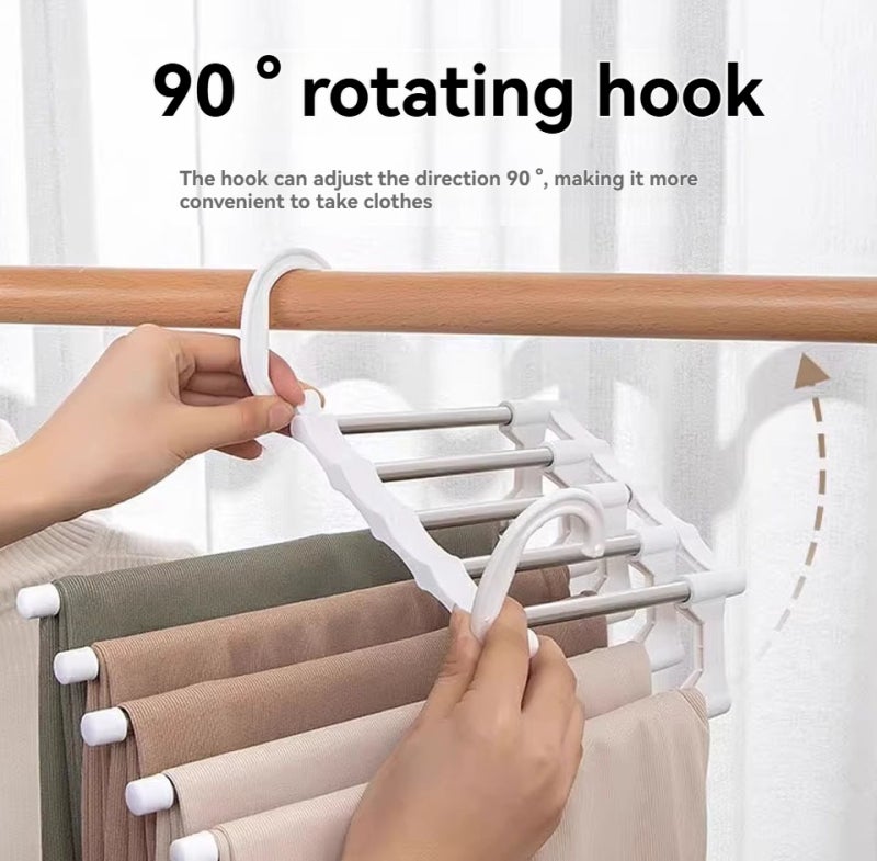 Pants Hanger 1 Pcs Black Stainless Steel - 5 Swing Arms Space Saving Closet Organizer for Wardrobe Pants Jeans Scarves Storage - Image 5