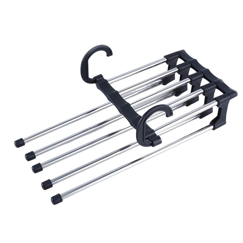 Pants Hanger 1 Pcs Black Stainless Steel - 5 Swing Arms Space Saving Closet Organizer for Wardrobe Pants Jeans Scarves Storage - Image 1
