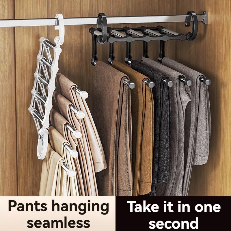 Pants Hanger 1 Pcs Black Stainless Steel - 5 Swing Arms Space Saving Closet Organizer for Wardrobe Pants Jeans Scarves Storage - Image 2