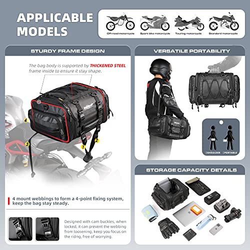 Rhinowalk Motorcycle Tail Bag Expandable 19-26L Motor Travel Luggage Motorbike Rear Rack Trunk Storage Bag with Waterproof Rain Cover Motorcycle Accessories,Black - Image 2