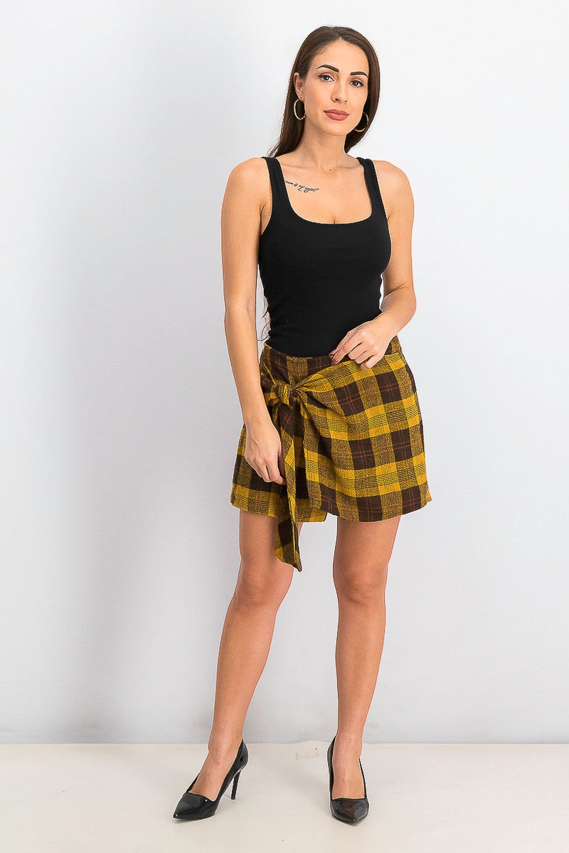 MANGO Women Checkered Shorts, Brown - Image 4