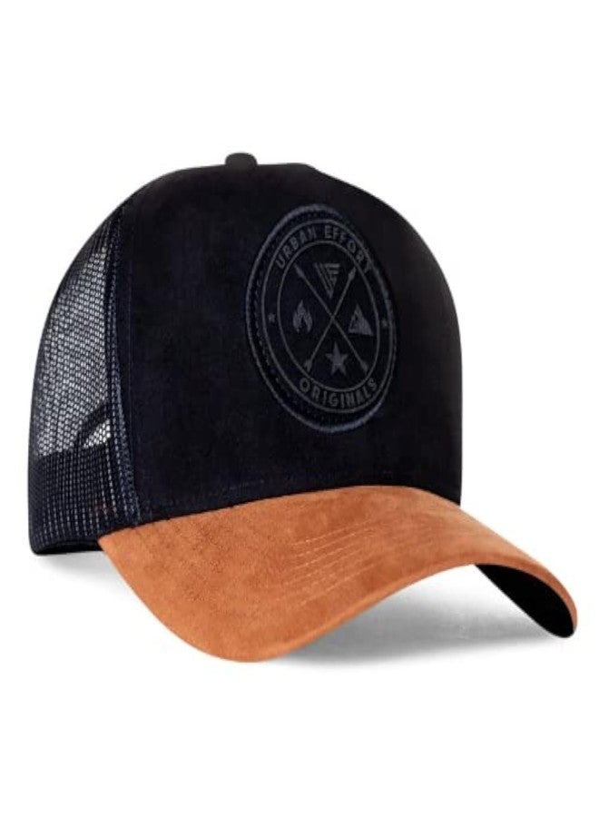 Urban Effort Mesh Back Cap - for Men and Women Baseball Hat 5-Panel Trucker Hat - Great Snapback Closure for Hunting & Hiking, Black/Brown, Small-X-Large - Image 1
