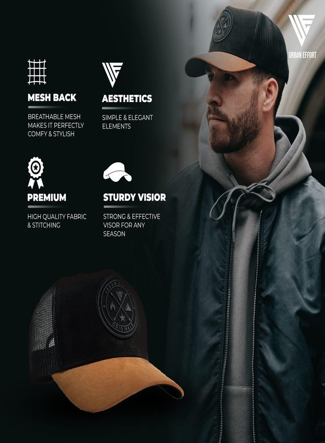 Urban Effort Mesh Back Cap - for Men and Women Baseball Hat 5-Panel Trucker Hat - Great Snapback Closure for Hunting & Hiking, Black/Brown, Small-X-Large - Image 4
