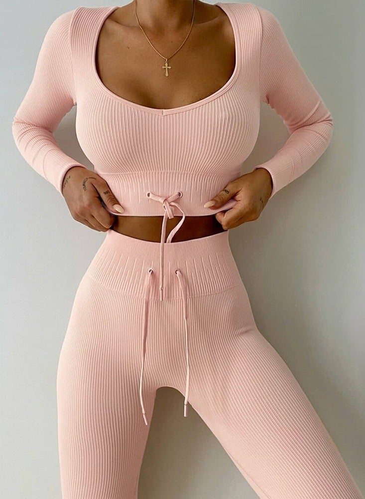 Generic Running fitness sportswear suit yoga two-piece set gather high waist hip hip slim stretch sports suit  - Image 1