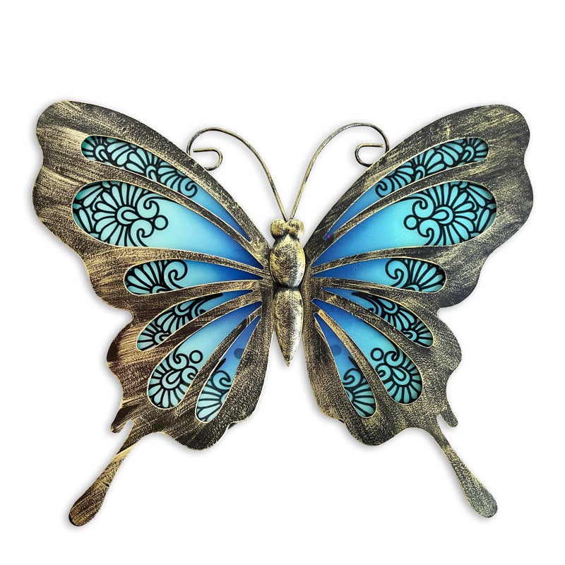 Liffy Metal Butterfly Outdoor Decor 12"" Hanging Glass Butterflies Wall Decor Garden Art Decorative Ornaments Outside Indoor Home Decor For Living Room Bedroom Patio Fence - Image 1