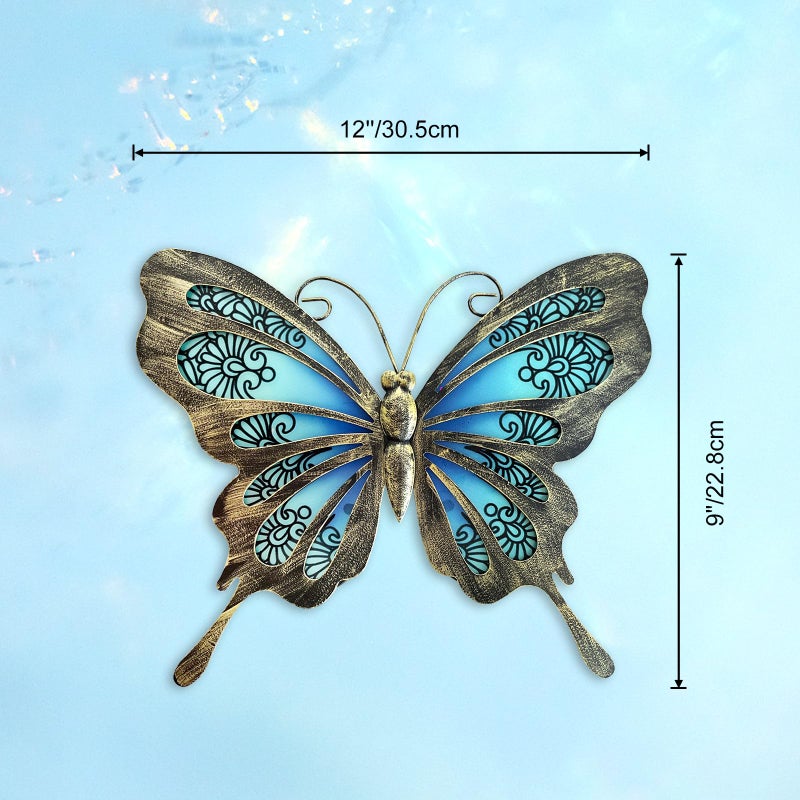Liffy Metal Butterfly Outdoor Decor 12"" Hanging Glass Butterflies Wall Decor Garden Art Decorative Ornaments Outside Indoor Home Decor For Living Room Bedroom Patio Fence - Image 2