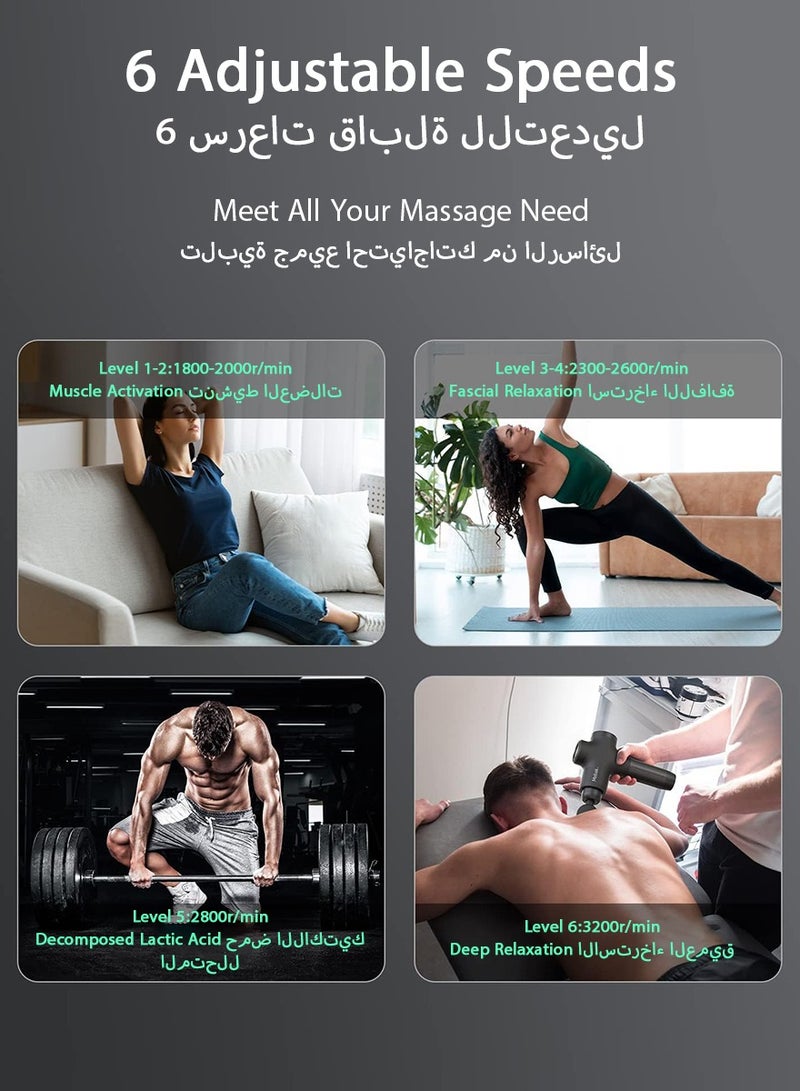 DPTER Mini Massage Gun Deep Tissue Massager, Handheld Percussion Massager with 6 Speeds and 4 Massage Heads, Quiet Portable Electric Massager for Muscle Pain Relief, Green - Image 3