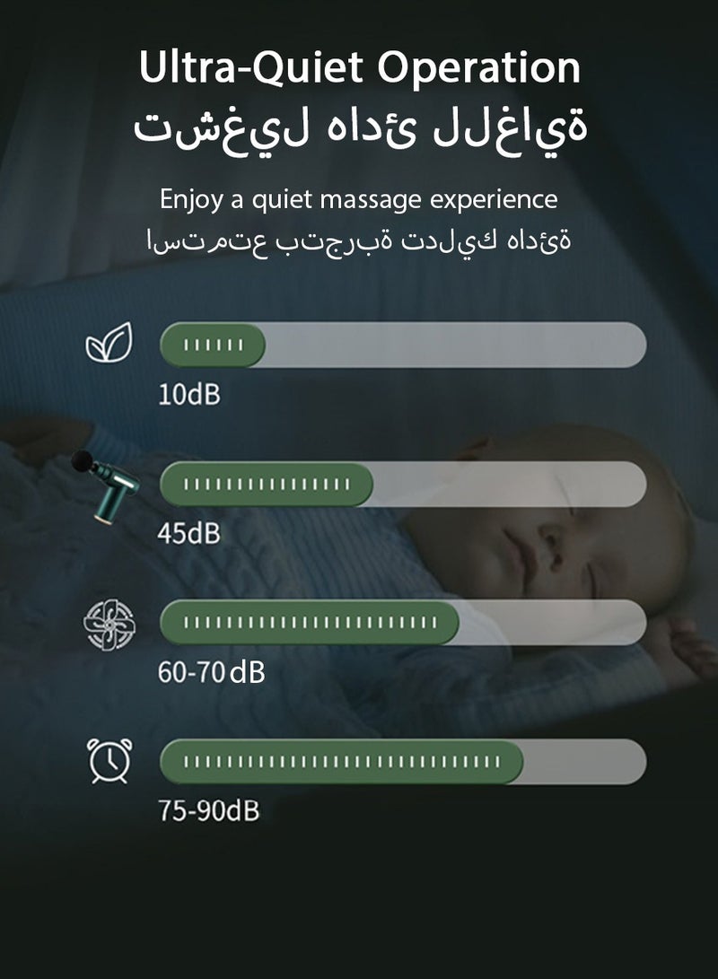 DPTER Mini Massage Gun Deep Tissue Massager, Handheld Percussion Massager with 6 Speeds and 4 Massage Heads, Quiet Portable Electric Massager for Muscle Pain Relief, Green - Image 5