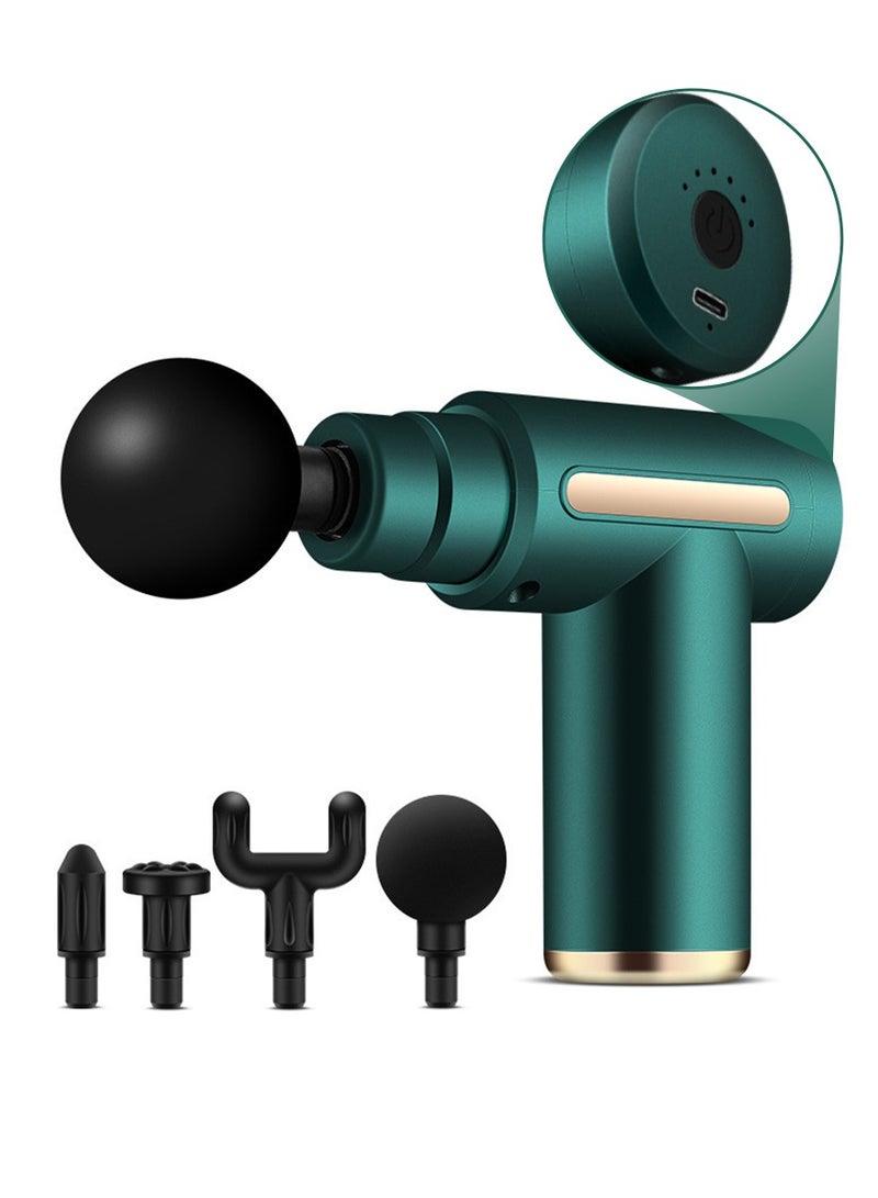 DPTER Mini Massage Gun Deep Tissue Massager, Handheld Percussion Massager with 6 Speeds and 4 Massage Heads, Quiet Portable Electric Massager for Muscle Pain Relief, Green - Image 1