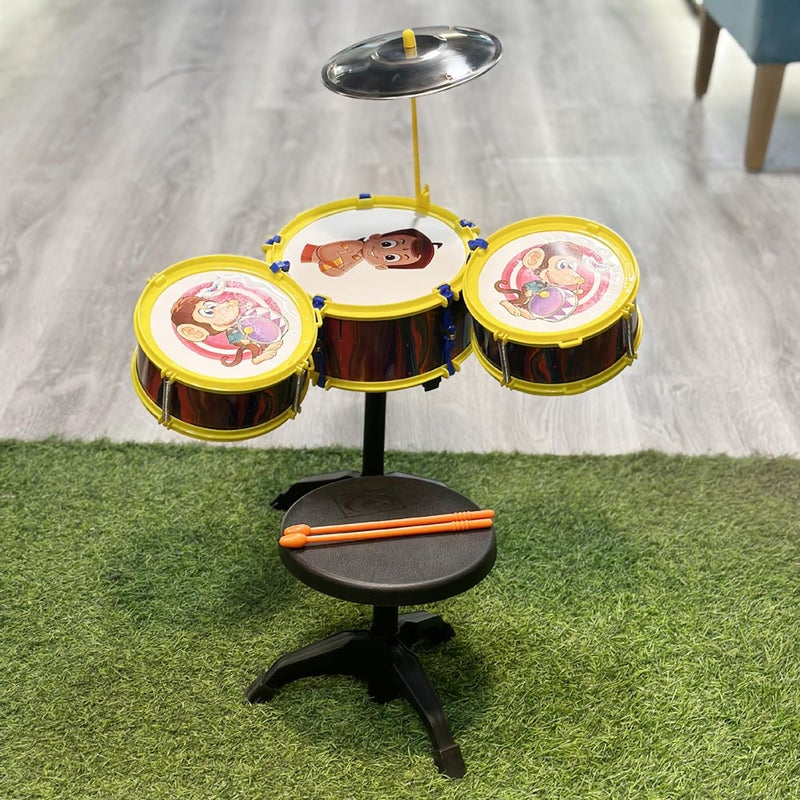 AASA Drum Set for Kids Musical Toy Set with 3 Drums, 1 Cymbal, Drumsticks & Stool | Learning Toy Music Instrument for Boys and Girls for 3 Years and Above Multicolour Pack of 1 (Big Drum Set) - Image 2