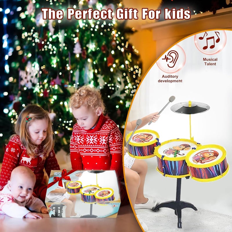 AASA Drum Set for Kids Musical Toy Set with 3 Drums, 1 Cymbal, Drumsticks & Stool | Learning Toy Music Instrument for Boys and Girls for 3 Years and Above Multicolour Pack of 1 (Big Drum Set) - Image 1
