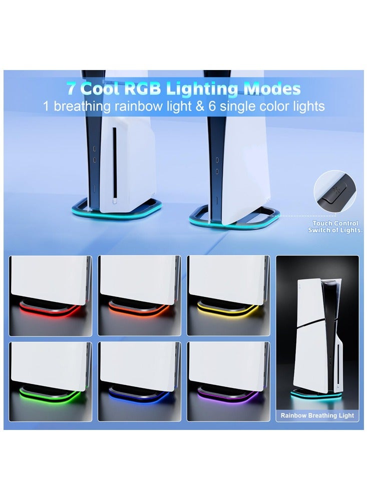 DAX STAR Vertical Stand for PS5 PS5 Slim Consoles, Playstation 5 Vertical Stand with 7 RGB Lights for PS5 Digital PS5 Disc, PS5 Slim Digital PS5 Slim Disc with Screw, Black - Image 2