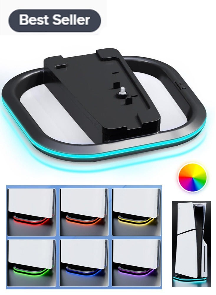 DAX STAR Vertical Stand for PS5 PS5 Slim Consoles, Playstation 5 Vertical Stand with 7 RGB Lights for PS5 Digital PS5 Disc, PS5 Slim Digital PS5 Slim Disc with Screw, Black - Image 1