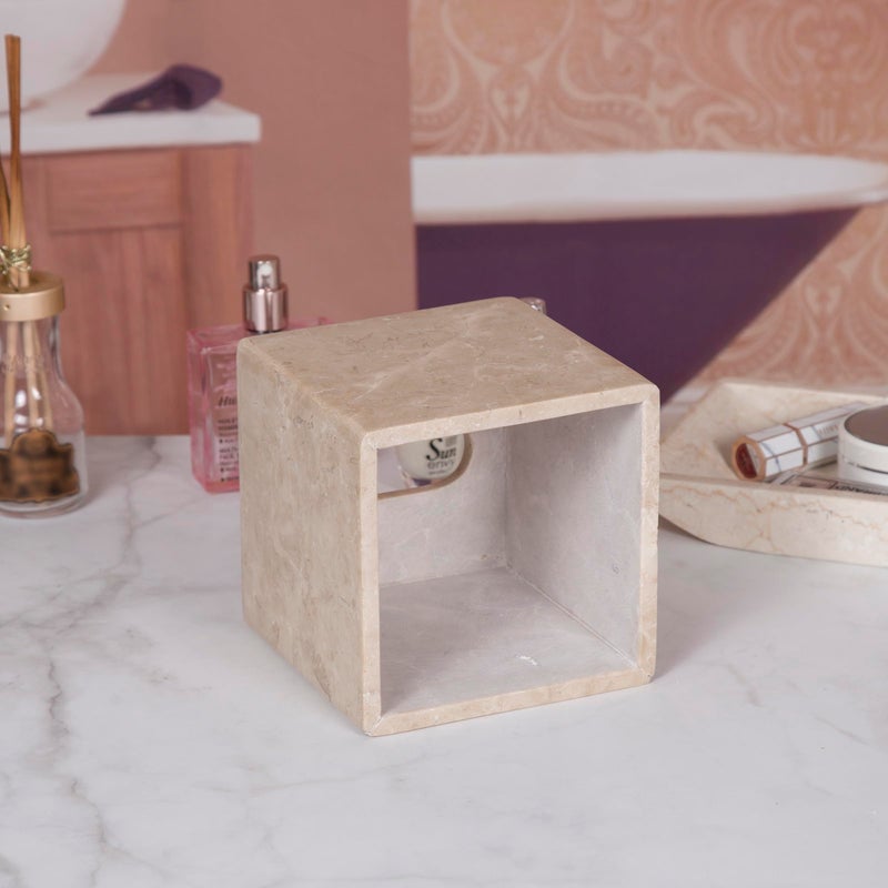 Creative Home Luxury Natural Champagne Marble Tissue Box Cover Heavy-Duty Square Facial Tissue Holder, Hand-Carved for Bathroom Bedroom Living Room, Elegant Durable, Beige, 5.4 x 5.4 x 5.6 H Inch - Image 4